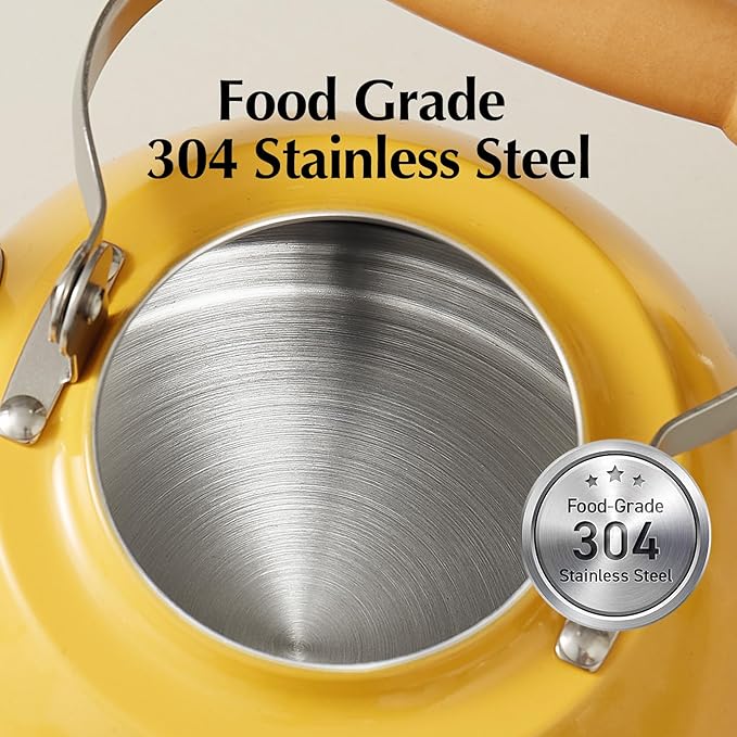 ROCKURWOK Tea Kettle, Tea Pot with Cool Touch Ergonomic Handle, Teapot Food Grade Stainless Steel, Tea Kettle Stovetop, Kettle Teapot, Whistling Tea Kettle, Small Tea Pot, 1.6 Quart (Orange)