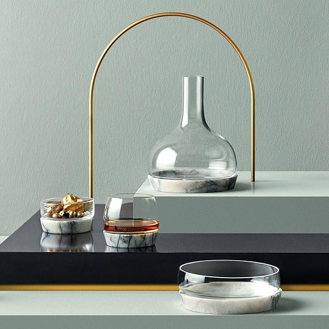 NUDE Whiskey Tumbler with Marble Base – 10.25 oz Lead-Free Crystal Whisky Rocks Glass, Handmade, Temperature-Retaining Marble Base, No Ice Needed – Luxury Bar Glass for Bourbon, Scotch & Cocktails