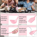 E-far Pink Silicone Cooking Utensils Set, 10-Piece Kitchen Utensil Set for Nonstick Cookware, Silicone Kitchen Tools with Spatula Turner Spoon Tongs Whisk, Heat Resistant & Non-Toxic, Dishwasher Safe