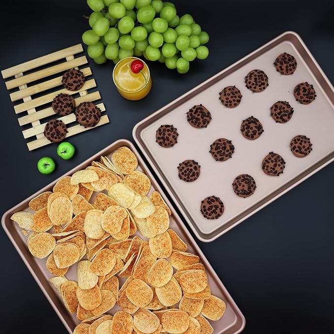 3-Pack Nonstick Carbon Steel Baking Sheet Set | Heavy Duty 0.8mm Cookie Sheets - Large 17.8"x12" & 2 Medium 15.7"x10.8" Commercial Gold Pans for Oven, Roasting & Toaster