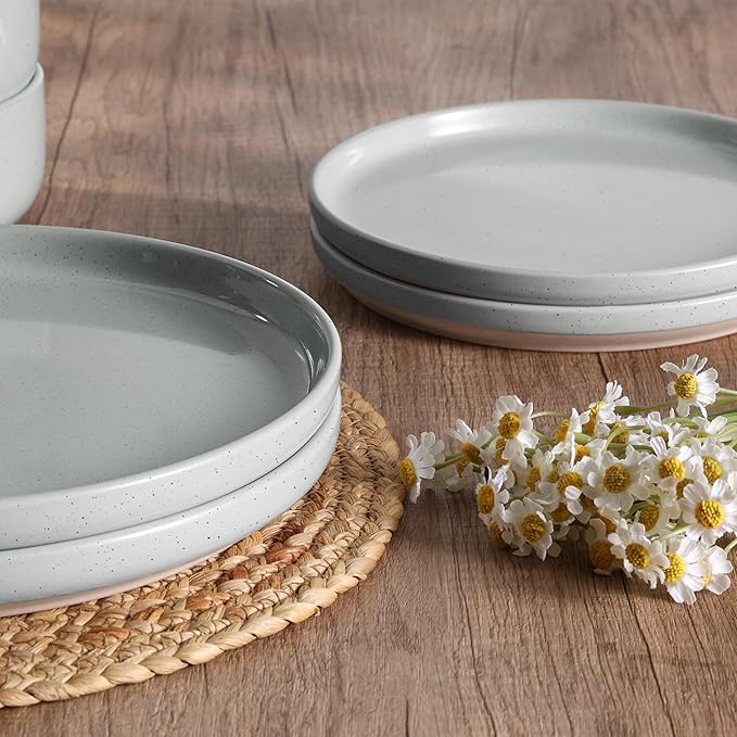 HaWare Stoneware Dinnerware Sets, 12-Piece Plates and Bowls Set for 4, Dishes Set for Home Restaurant, Speckled Misty Grey