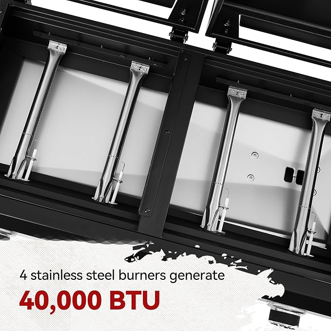 Royal Gourmet GD4002TP 4 Burner Propane Gas Grill and Griddle Combo with Hood, 2-in-1 Portable Grill Griddle Combo with 40,000 BTUs Output for Camping, Tailgating, Backyard, Black