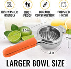 Zulay Lemon Squeezer Stainless Steel with Premium Heavy Duty Solid Metal Squeezer Bowl and Food Grade Silicone Handles - Large Manual Citrus Press Juicer and Lime Squeezer Stainless Steel (Orange)