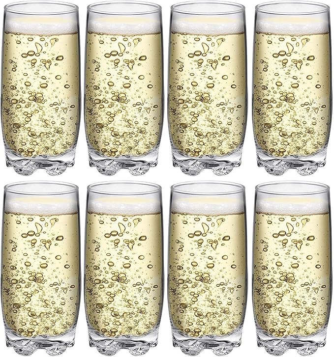 Drinking Glasses set of 8 Highball Glass cups By Home Essentials – Premium Cooler 13.25 Oz. Glassware – Ideal for Water, Juice, Cocktails, Iced Coffee, Iced Tea.