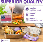 Everusely - Bento Box - Lavender, 37oz / 1.1 L - Stainless Steel Lunch Box with Leakproof Condiment Container - 3 Compartment Snack Organizer for On the Go Meals - Freezer & Dishwasher Safe