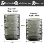 Vintage Hobnail Drinking Glasses Set of 8,Grey 12 oz & 15oz Highball Glass Cups, Kitchen Drinkware Glassware,Embossed Water Tumbler,for Beer,Cocktail,Whiskey,Juice and Various Mixed Drinks