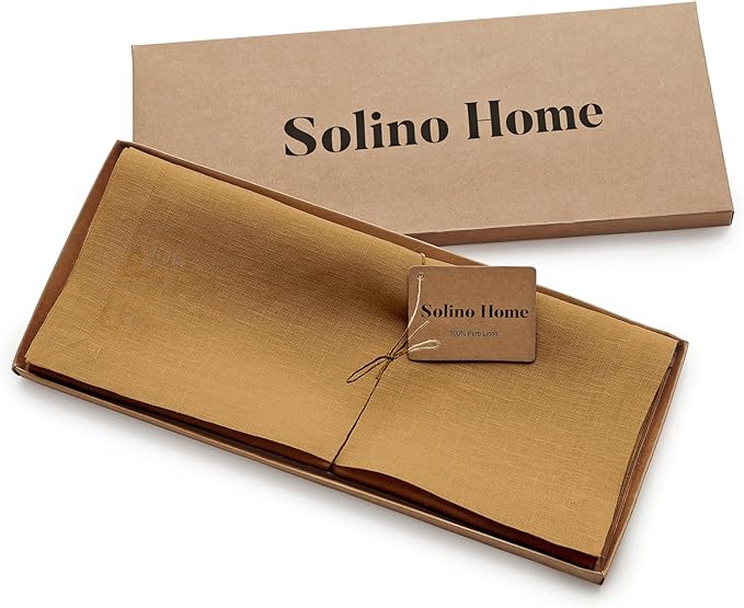 Solino Home Linen Table Runner 48 Inches - 100% Pure Linen Caramel Table Runner 14 x 48 Inch Ideal for Dresser and Coffee Tables - Summer, Fall, Autumn - Fete