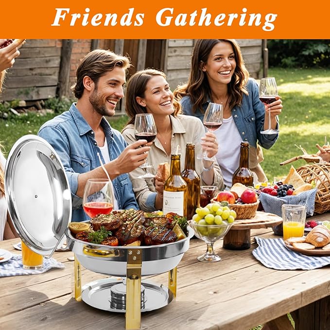 4-Pack Round Chafing Dishes for Buffet, 5QT Stainless Steel Buffet Chafing Set for Catering, Parties & Events