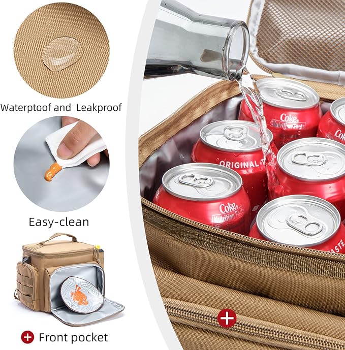 MOV COMPRA Tactical Lunch Bag for Men, Insulated Lunch Box Leakproof for Men Large Capacity with MOLLE Water Bottle Pouch Lunchbox for Adults for Work, Picnic（Yellow）