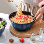 Hasense Ceramic Salad Bowls, 8.5 Inch Large Serving Bowls, 60 oz Serving Dishes for Entertaining Soup Pasta Ramen Pho Fruit Popcorn, Dishwasher and Microwave Safe, Set of 2, Navy Blue