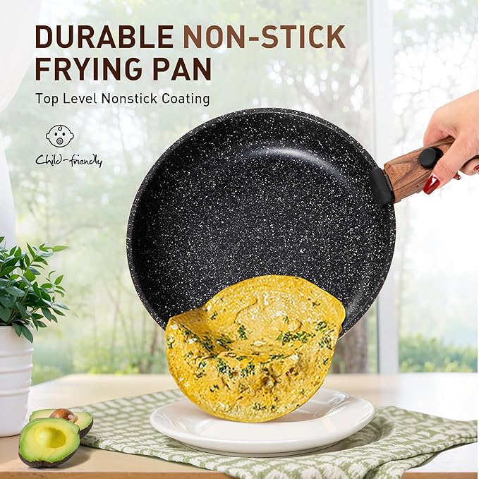 10 Pcs Pots and Pans Set Non Stick, Nonstick Kitchen Cookware Sets Detachable Handle, Induction Pots and Pans Set with Removable Handle, RV Cookware Set for Camping, Oven Safe, PFOS, PFOA Free, Black