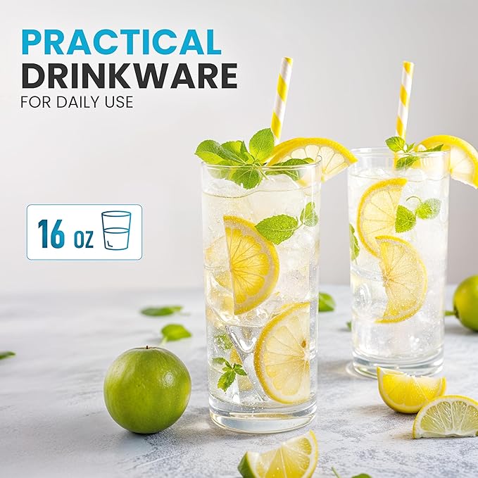 Zulay Kitchen Acrylic Glasses Drinkware - 6 Piece Unbreakable Plastic Tumblers - BPA-Free, Reusable Plastic Drinking Glasses for Home & Outdoors - Stackable, Lead-Free & Dishwasher Safe - (16 oz)