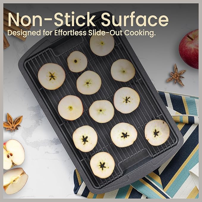 Cookie Sheet with Wire Rack Set, 2-Piece Nonstick Gray Marble Carbon Steel Pan & Cooling Rack, Space-Saving Stackable Set, PFOA, PFOS, PTFE Free, Oven Safe Up to 450°F, 17.4" Pan & 14.7" Rack