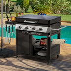 Royal Gourmet GB4008T 4 Burner Propane Gas Griddle with Pull-Out Expandable Table & Foldable Side Shelf, 34-Inch Flat Top Grill with Hood for Outdoor Cooking & Backyard Barbecue, Black