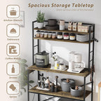 YESHOMY Kitchen Baker’s Rack with Power Outlet, 5-Tier Microwave Stand, Coffee Bar with 8 S-Shaped Hooks, Heavy Duty Storage Shelf Unit for Spices, Pots, Rustic Brown