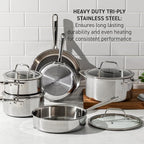 T-fal Pro Tri-Ply Stainless Steel Fry Pan 12 Inch, Induction Compatible, Oven Safe 500F, Fast & Even Heat, Professional Quality & Durability, Frying Pan, Skillet, Cookware, Dishwasher Safe, Silver