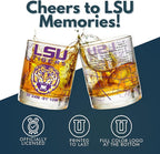 Greenline Goods – University of LSU Tigers College Whiskey Glasses (Set of 2), 10 oz – Full-Color Logo + Campus Map