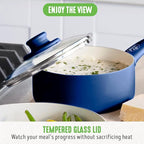 GreenLife 16 Piece Nonstick Cookware Set, Soft Grip Non-Toxic PFAS-Free Ceramic Pots & Pans, Dishwasher & Oven Safe, Frying, Sauce, Saute, Utensils, Glass Lids, Stay-Cool Handles, Wobble Free, Blue