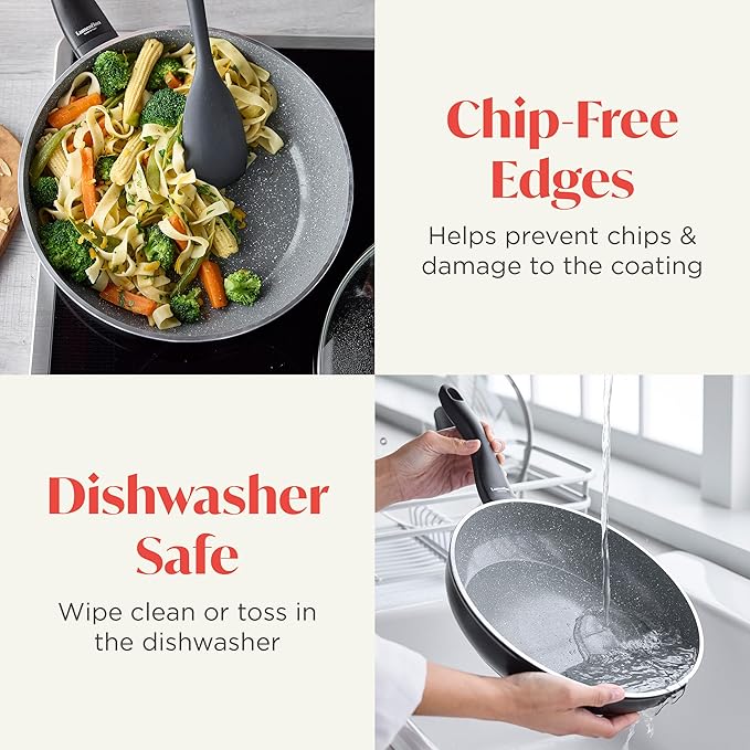 Rigoletto 3.1QT Nonstick Sauté Pan & Lid, Made in Italy, Vesuvio Layered Ceramic PFAS-Free Surface, Induction Ready, Dishwasher & Metal Utensil Safe, Granite Finish, Stay-Cool Handle, Black