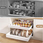 6 Pack Pull out Cabinet Organizer 21"Deep with Raising Pad for Framed Cabinets, Expandable Slide out Drawers for Kitchen Cabinets with 6pcs Divider Racks, Roll out Shelves 12.1"-20.4" W White