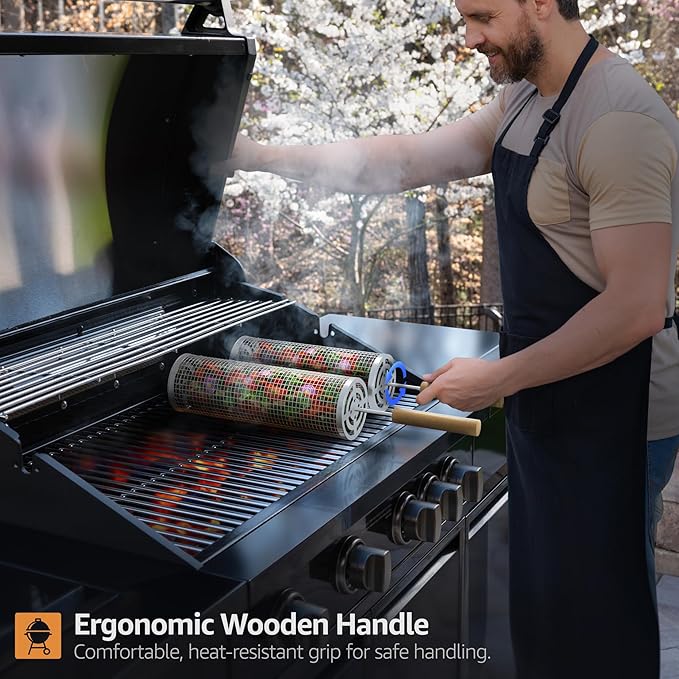 Sorbus Grill Basket - Stainless Steel Large Folding Barbecue Grilling Basket with Handle, Portable BBQ Accessories for Fish, Shrimp, Vegetables, Grilling Accessories, Gifts for Outdoor Cooking Camping (Round 2 Pack)