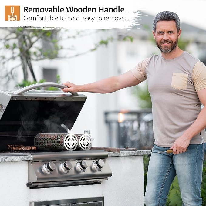 Sorbus Grill Basket - Stainless Steel Large Folding Barbecue Grilling Basket with Handle, Portable BBQ Accessories for Fish, Shrimp, Vegetables, Grilling Accessories, Gifts for Outdoor Cooking Camping (Round 2 Pack)