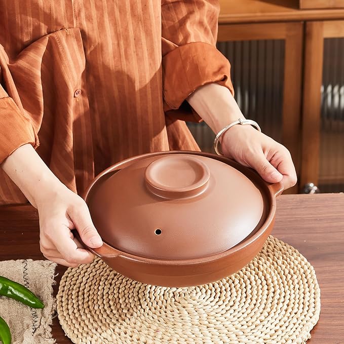 Unglazed Terracotta Ceramic Casserole Dish, Clay Pot, Earthen Pot Cookware with Lid for Dinner and Party, Stockpot for Rice Hot Pot, Stew, Bakeand Serve Oven Safe-Heat Resistant