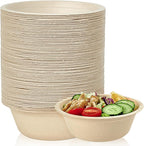 ECOLipak 150 Pack Compostable Disposable Paper Bowls, 16 OZ Biodegradable Bagasse Eco-Friendly Sugarcane Soup Bowls for Salad Wheat Flakes(Nature)