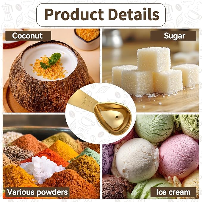 3PCS Tablespoon Measuring Spoon Stainless Steel, Metal Coffee Measuring Spoon Coffee Bean Scoop Short Handle Tablespoon Scoop for Powder Milk Tea Sugar Juice Olive Oil Kitchen Gifts, 15 ml Gold