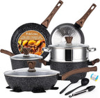 PekGema 14 Pcs Ceramic Cookware Sets, Pots and Pans Set Nonstick, Non Toxic Healthy Non stick Kitchen Cooking Set, Induction Cookware with Frying Pan Set, PFAS PTFE PFOA FREE, Black