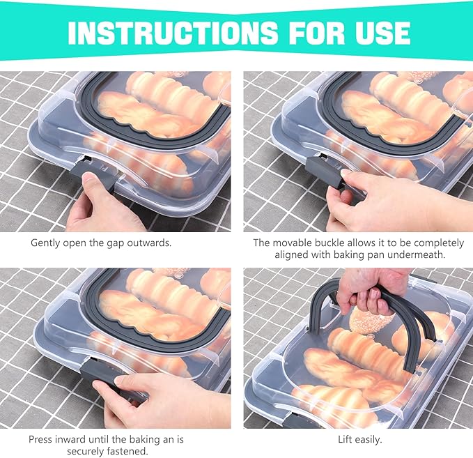 Cake Pan With Lid, 9x13 Inch Rectangular Cake Pan with Wide Handles, Nonstick Bakeware Baking Pan With Lid and Handle, Black