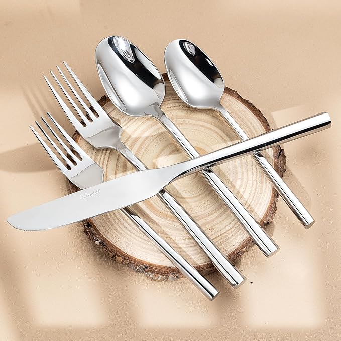 Silverware Set,Zerophilo Flatware Set with Hexagon Handle 20 Pieces 18/0 Stainless Steel Cutlery Set for 4 Mirror Polished,Dishwasher Safe
