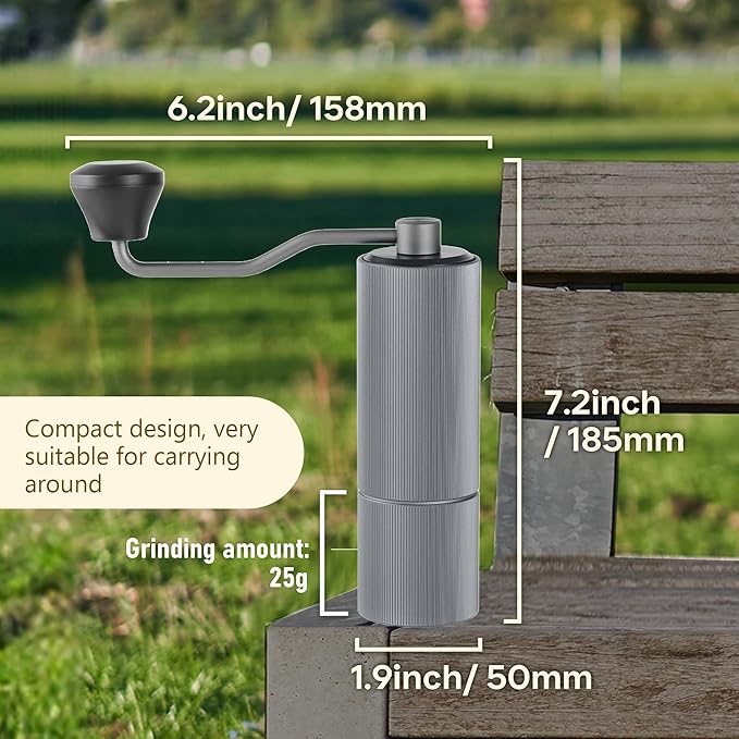 Mini Manual Coffee Grinder, 40 Adjustable Settings, Portable Hand Mill with 30g Capacity, Conical Burr for Espresso, Pour Over, Travel, Camping, Office (Gray)