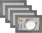 PIGCHCY Placemats Vinyl Washable Table Mats Elegant Non-Slip Placemats for Dinner Table Set of 4 (Silver)