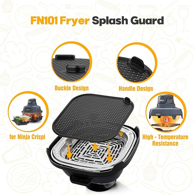 2 PCS Silicon Splatter Shield for Ninja Crispi Air Fryer Heat-Resistant Splash Guard,for Ninja Crispi Accessories,Crisp Containers,Crispy Replacement Parts Protects Kitchen from Oil– Black