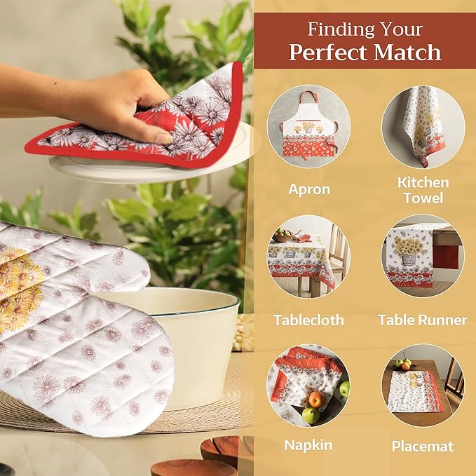 Maison d' Hermine Pot Holders 100% Cotton Heat Resistant Potholders 8" x 8" Hot Pads with Loop BBQ, Cooking, Baking, Grilling, Kitchen, Handling Hot Pans (Pack of 1, Bagatelle)