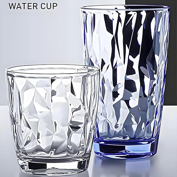 15Oz Shatterproof Tritan Drinking Glasses Unbreakable Acrylic Glasses Drinkware BPA Free Hard Plastic Cups Reusable Kitchen Water Glasses Drinking Set of 8 (Blue)