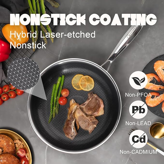 Hybrid 8 10 12 inch Stainless Steel Non Stick Skillet set,Frying Pans Nonstick, PFOA Free Cookware, Dishwasher and Oven Safe, Induction Compatible
