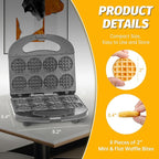 Mini Waffle Maker Machine, Small Waffle Bites Maker for Kids, Makes 8 x 2” Tiny Waffle Bites, Ideal for Breakfast, Snacks, Desserts and More