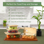 Glass Food Storage Containers with Bamboo Lids (4 Pack) - 100% Plastic Free, Eco-Friendly, Oven, Microwave Safe Meal Prep Container Set - Bamboo Lid Storage Container, Glass Lunch Containers