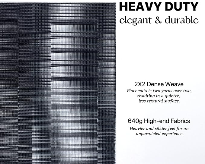 LEXMORE Placemats Set of 6 Vinyl/Plastic Woven Place Mats for Kitchen Table Indoor/Outdoor Washable Placemat Wipeable Dining Table Mats(Silver Gray Black)