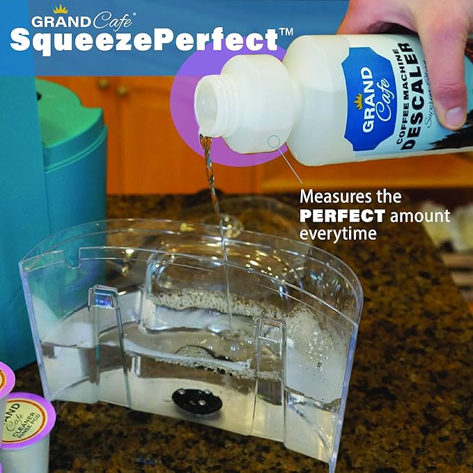 Grand Cafe – Universal descaling solution - Perfect Measure Bottle (20 oz, 5 uses per bottle) for Keurig, Nespresso, Delonghi and All Single Use Coffee Pot and Espresso Machines