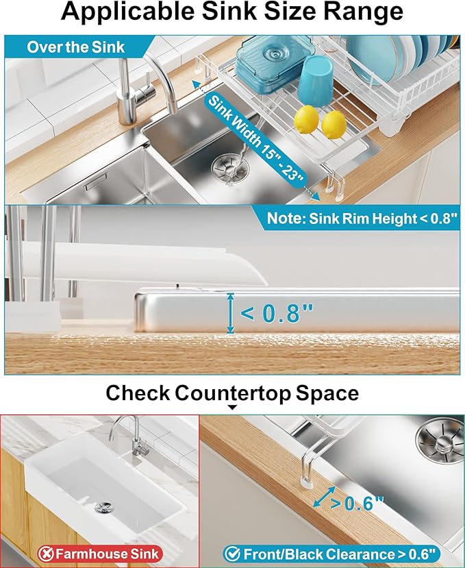 GSlife Extendable Dish Drying Rack - Large 2-in-1 Dish Racks for Kitchen Counter and Over Sink, Anti-Rust Dish Drainer with Drainboard, 2 Pan Slots and Utensil Holder, White