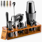 Barillio Black Bartender Kit – 23-Piece Stainless-Steel Cocktail Shaker Set with Premium Acacia Stand | Martini Barware Mixing Tools for Home Bartending | Gift Set