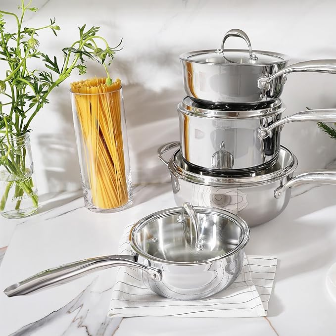 KEAWELL K3 Premium 1.5-Quart Tri-Ply Stainless Steel Saucepan with Lid, Induction & Oven Safe up to 600°F, Even Heating, Professional Cookware for All Stovetops (1.5-Qt)