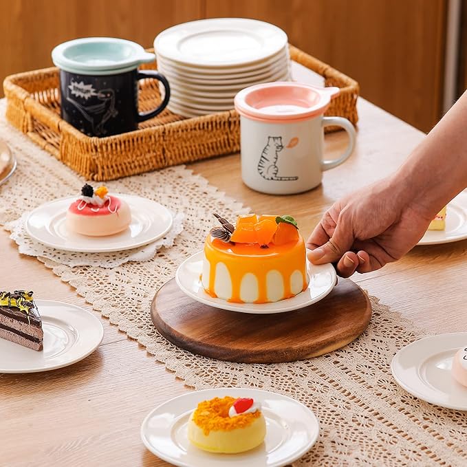 Dessert Plates Set of 18, 6 Inch Small Round Porcelain Appetizer Dinner Plate, White Ceramic Serving Dishes for Cake, Ice Cream, Snacks,Microwave, Dishwasher & Oven Safe