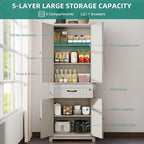 YITAHOME 72.6" H Farmhouse Kitchen Pantry Cabinet, Freestanding Tall Storage Cabinet with 4 Doors, Drawer and Adjustable Shelves, Tall Cupboard for Dining Room, Living Room, White Oak
