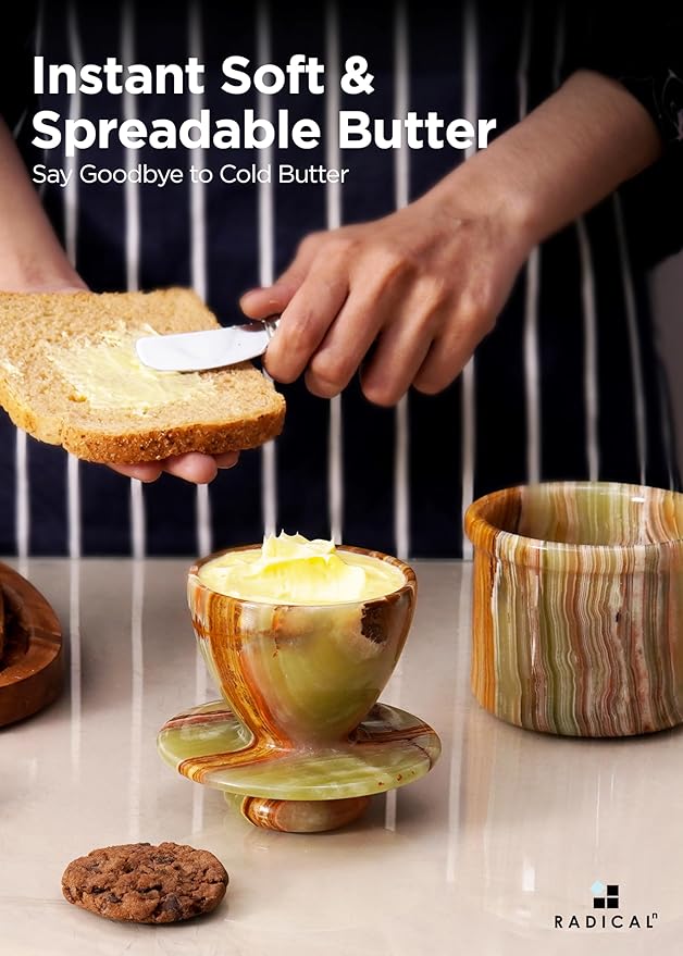 Radicaln Marble Butter Keeper 4.25'' Inches Green Onyx Handmade Butter Storage Container French Butter Dish for Kitchen Countertop & Butter Crock For Counter With Water