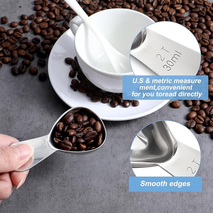 1 Pcs Coffee Scoop, 2 Tablespoon Measuring Spoon for Ground Coffee, Durable Stainless Steel, Easy to Use and Clean(Sliver）, Send Goods from Local Warehouse
