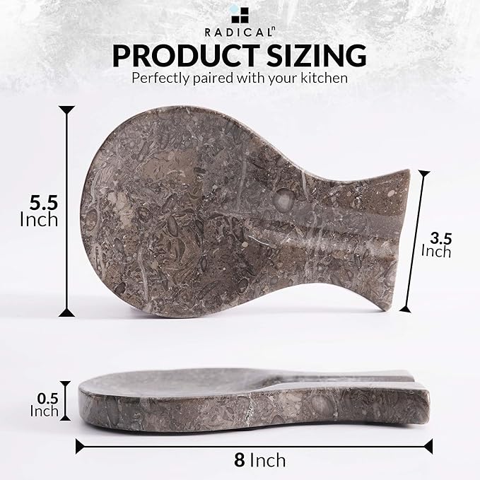 Radicaln Marble Spoon Rest 8'' inches Oceanic Handmade Non-Slip Kitchen Utensil Holder - Kitchen Utensil Holder for Countertop, Dining table, Coffee Table and stove top